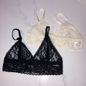 Calvin Klein 2 Pack Black & White Lace Bralettes - size S